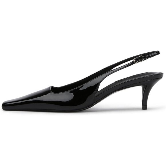 Black Women's Slingback Kitten Closed Pointed Toe Pumps Low Heel Office Shoes - Picture 1 of 7